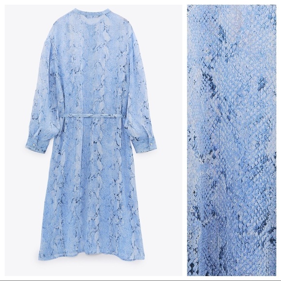 NWT. Zara Blue Semi-Sheer Animal Print Shirt Dress. Size S. - Picture 7 of 10